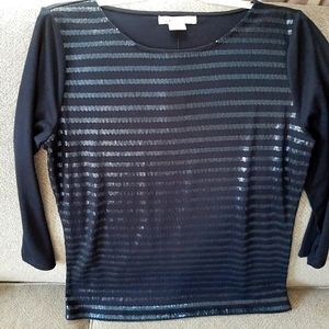 NWT Women's Navy Blue Sequin Striped Shirt, Small